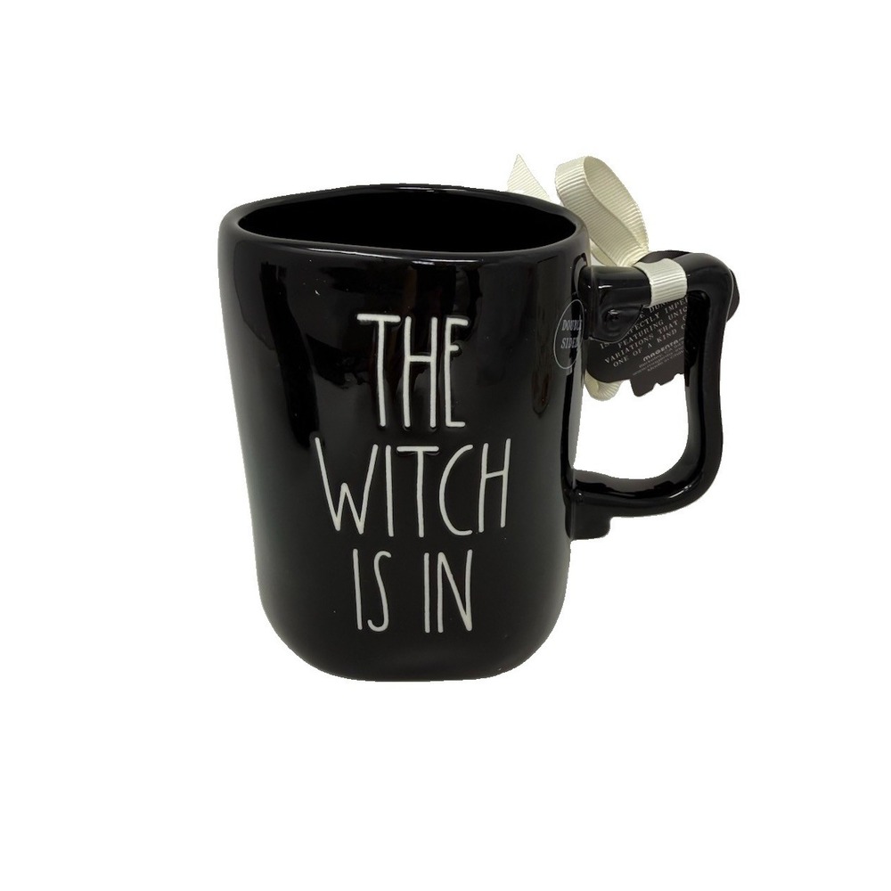 Rae Dunn Halloween Double Sided Black Cat " THE WITCH IS IN" Ceramic Mug